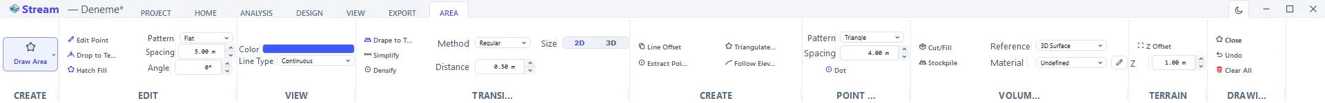 The AREA tab.