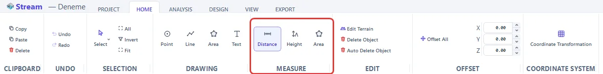 The MEASURE group on the HOME tab.