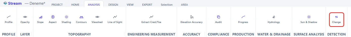 The Change button on the ANALYSIS tab.