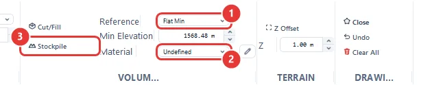 1 — Reference, 2 — Material, 3 — Stockpile.